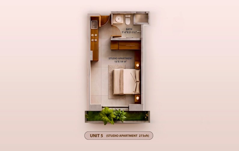 Units 05 07 and 09 Studio Apartment floor plan at KONA 26CC Jubilee Town Lahore
